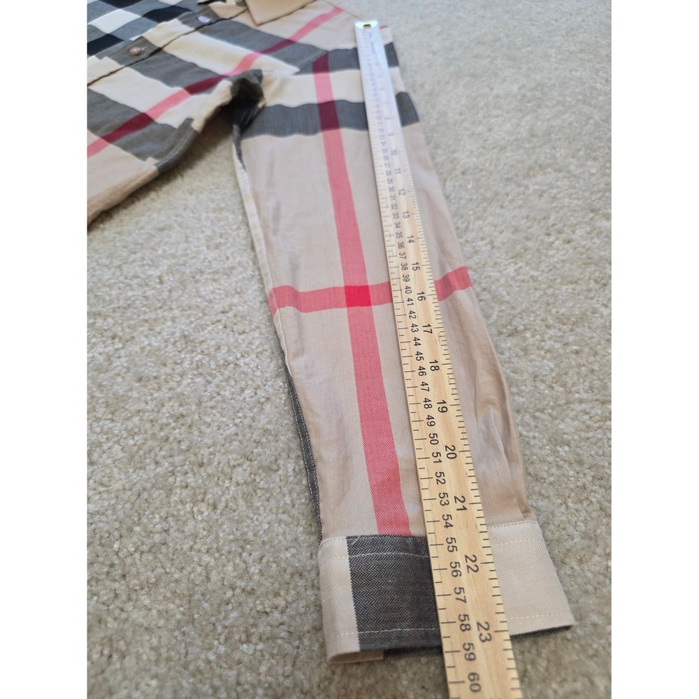 Burberry BRIT women's Large (USA S-M) Beige Black Pink Plaid Button-Down Shirt - Picture 6 of 11